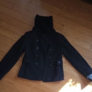 Topshop Black 100% Cotton Pea Coat